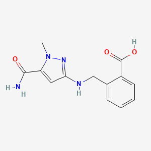 molecular formula C13H14N4O3 B11745080 2-{[(5-carbamoyl-1-methyl-1H-pyrazol-3-yl)amino]methyl}benzoic acid 