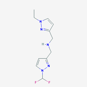 molecular formula C11H15F2N5 B11745090 {[1-(difluoromethyl)-1H-pyrazol-3-yl]methyl}[(1-ethyl-1H-pyrazol-3-yl)methyl]amine 