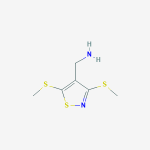 molecular formula C6H10N2S3 B11745119 1-[3,5-Bis(methylsulfanyl)-1,2-thiazol-4-yl]methanamine 