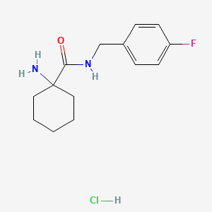 molecular formula C14H20ClFN2O B11745258 1-amino-N-[(4-fluorophenyl)methyl]cyclohexane-1-carboxamide;hydrochloride 