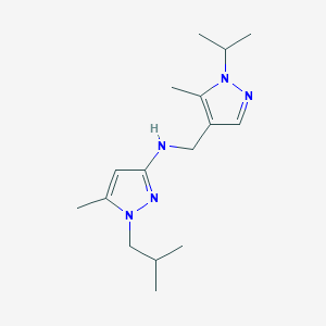 molecular formula C16H27N5 B11745371 5-methyl-N-{[5-methyl-1-(propan-2-yl)-1H-pyrazol-4-yl]methyl}-1-(2-methylpropyl)-1H-pyrazol-3-amine 