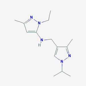 molecular formula C14H23N5 B11745373 1-ethyl-3-methyl-N-{[3-methyl-1-(propan-2-yl)-1H-pyrazol-4-yl]methyl}-1H-pyrazol-5-amine 