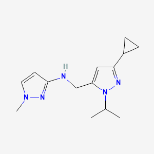 molecular formula C14H21N5 B11745464 N-{[3-cyclopropyl-1-(propan-2-yl)-1H-pyrazol-5-yl]methyl}-1-methyl-1H-pyrazol-3-amine 