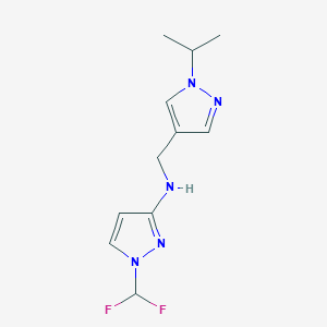 molecular formula C11H15F2N5 B11745688 1-(difluoromethyl)-N-{[1-(propan-2-yl)-1H-pyrazol-4-yl]methyl}-1H-pyrazol-3-amine CAS No. 1855949-63-1