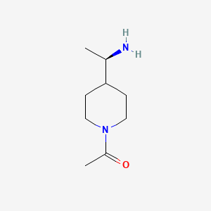 molecular formula C9H18N2O B11745703 1-[4-[(1R)-1-aminoethyl]piperidin-1-yl]ethanone 