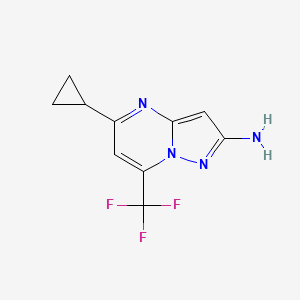 molecular formula C10H9F3N4 B11745841 5-Cyclopropyl-7-(trifluoromethyl)pyrazolo[1,5-a]pyrimidin-2-amine 