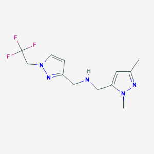 molecular formula C12H16F3N5 B11746167 [(1,3-dimethyl-1H-pyrazol-5-yl)methyl]({[1-(2,2,2-trifluoroethyl)-1H-pyrazol-3-yl]methyl})amine 