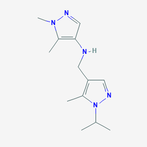 molecular formula C13H21N5 B11746193 1,5-dimethyl-N-{[5-methyl-1-(propan-2-yl)-1H-pyrazol-4-yl]methyl}-1H-pyrazol-4-amine 