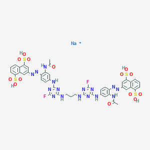 Sodium;3-[[2-acetamido-4-[[4-[3-[[4-[3-acetamido-4-[(4,8-disulfonaphthalen-2-yl)diazenyl]anilino]-6-fluoro-1,3,5-triazin-2-yl]amino]propylamino]-6-fluoro-1,3,5-triazin-2-yl]amino]phenyl]diazenyl]naphthalene-1,5-disulfonic acid