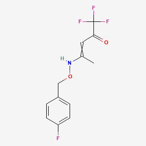 molecular formula C12H11F4NO2 B11746251 1,1,1-Trifluoro-4-{[(4-fluorophenyl)methoxy]amino}pent-3-en-2-one 