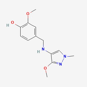 molecular formula C13H17N3O3 B11746291 2-methoxy-4-{[(3-methoxy-1-methyl-1H-pyrazol-4-yl)amino]methyl}phenol 