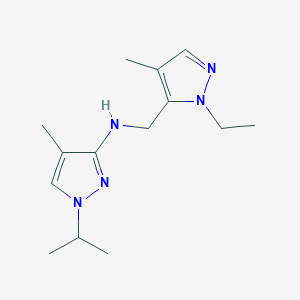 molecular formula C14H23N5 B11746329 N-[(1-ethyl-4-methyl-1H-pyrazol-5-yl)methyl]-4-methyl-1-(propan-2-yl)-1H-pyrazol-3-amine 