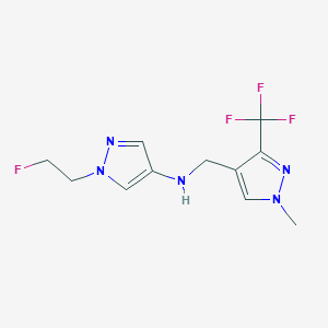 molecular formula C11H13F4N5 B11746363 1-(2-fluoroethyl)-N-{[1-methyl-3-(trifluoromethyl)-1H-pyrazol-4-yl]methyl}-1H-pyrazol-4-amine 