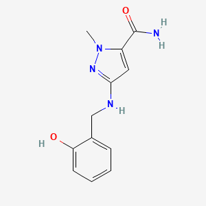 molecular formula C12H14N4O2 B11746370 3-[(2-hydroxybenzyl)amino]-1-methyl-1H-pyrazole-5-carboxamide CAS No. 1856041-18-3