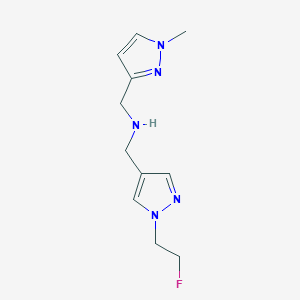 molecular formula C11H16FN5 B11746396 {[1-(2-fluoroethyl)-1H-pyrazol-4-yl]methyl}[(1-methyl-1H-pyrazol-3-yl)methyl]amine 