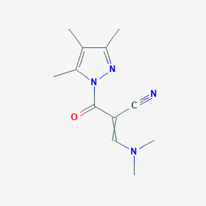 molecular formula C12H16N4O B11746477 3-(dimethylamino)-2-(3,4,5-trimethyl-1H-pyrazole-1-carbonyl)prop-2-enenitrile 