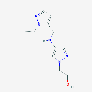 molecular formula C11H17N5O B11746479 2-(4-{[(1-ethyl-1H-pyrazol-5-yl)methyl]amino}-1H-pyrazol-1-yl)ethan-1-ol 