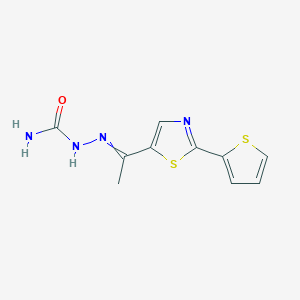 molecular formula C10H10N4OS2 B11746488 ({1-[2-(Thiophen-2-yl)-1,3-thiazol-5-yl]ethylidene}amino)urea 