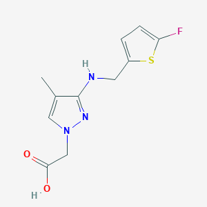 molecular formula C11H12FN3O2S B11746577 2-(3-{[(5-fluorothiophen-2-yl)methyl]amino}-4-methyl-1H-pyrazol-1-yl)acetic acid CAS No. 1856041-08-1