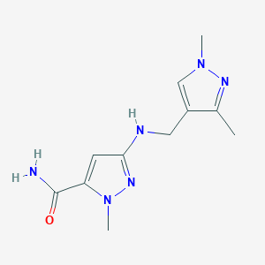 molecular formula C11H16N6O B11746621 3-{[(1,3-dimethyl-1H-pyrazol-4-yl)methyl]amino}-1-methyl-1H-pyrazole-5-carboxamide 