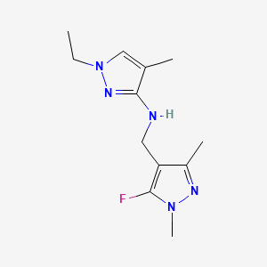 molecular formula C12H18FN5 B11746750 1-ethyl-N-[(5-fluoro-1,3-dimethyl-1H-pyrazol-4-yl)methyl]-4-methyl-1H-pyrazol-3-amine 