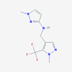 molecular formula C10H12F3N5 B11746788 1-methyl-N-{[1-methyl-5-(trifluoromethyl)-1H-pyrazol-4-yl]methyl}-1H-pyrazol-3-amine 