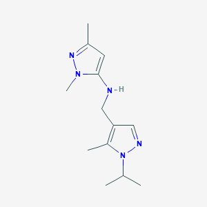 molecular formula C13H21N5 B11746996 1,3-dimethyl-N-{[5-methyl-1-(propan-2-yl)-1H-pyrazol-4-yl]methyl}-1H-pyrazol-5-amine 