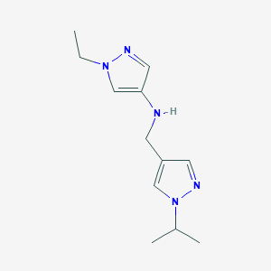 molecular formula C12H19N5 B11747098 1-ethyl-N-{[1-(propan-2-yl)-1H-pyrazol-4-yl]methyl}-1H-pyrazol-4-amine 