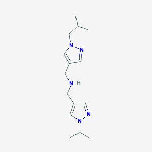 molecular formula C15H25N5 B11747149 {[1-(2-methylpropyl)-1H-pyrazol-4-yl]methyl}({[1-(propan-2-yl)-1H-pyrazol-4-yl]methyl})amine CAS No. 1856026-57-7