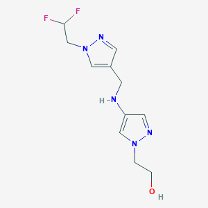 molecular formula C11H15F2N5O B11747176 2-[4-({[1-(2,2-difluoroethyl)-1H-pyrazol-4-yl]methyl}amino)-1H-pyrazol-1-yl]ethan-1-ol 