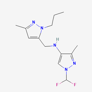 molecular formula C13H19F2N5 B11747179 1-(difluoromethyl)-3-methyl-N-[(3-methyl-1-propyl-1H-pyrazol-5-yl)methyl]-1H-pyrazol-4-amine 