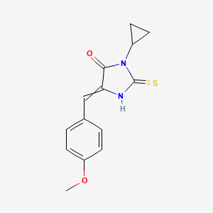 molecular formula C14H14N2O2S B11747296 1-Cyclopropyl-2-mercapto-4-(4-methoxybenzylidene)-1H-imidazol-5(4H)-one 