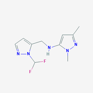 molecular formula C10H13F2N5 B11747481 N-{[1-(difluoromethyl)-1H-pyrazol-5-yl]methyl}-1,3-dimethyl-1H-pyrazol-5-amine 