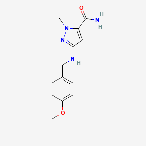 molecular formula C14H18N4O2 B11747509 3-{[(4-ethoxyphenyl)methyl]amino}-1-methyl-1H-pyrazole-5-carboxamide 