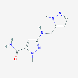 molecular formula C10H14N6O B11747522 1-methyl-3-{[(1-methyl-1H-pyrazol-5-yl)methyl]amino}-1H-pyrazole-5-carboxamide 