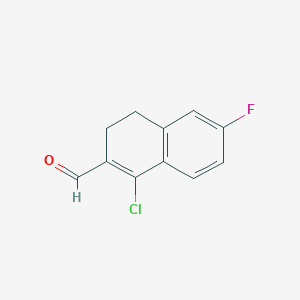 molecular formula C11H8ClFO B11747546 1-Chloro-6-fluoro-3,4-dihydronaphthalene-2-carbaldehyde 