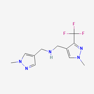 molecular formula C11H14F3N5 B11747588 [(1-methyl-1H-pyrazol-4-yl)methyl]({[1-methyl-3-(trifluoromethyl)-1H-pyrazol-4-yl]methyl})amine 