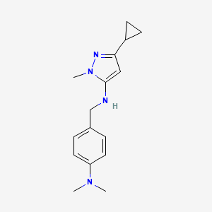 molecular formula C16H22N4 B11747644 3-cyclopropyl-N-{[4-(dimethylamino)phenyl]methyl}-1-methyl-1H-pyrazol-5-amine 