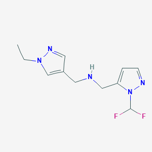 molecular formula C11H15F2N5 B11747723 {[1-(difluoromethyl)-1H-pyrazol-5-yl]methyl}[(1-ethyl-1H-pyrazol-4-yl)methyl]amine 