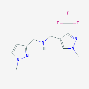 molecular formula C11H14F3N5 B11748094 [(1-methyl-1H-pyrazol-3-yl)methyl]({[1-methyl-3-(trifluoromethyl)-1H-pyrazol-4-yl]methyl})amine 