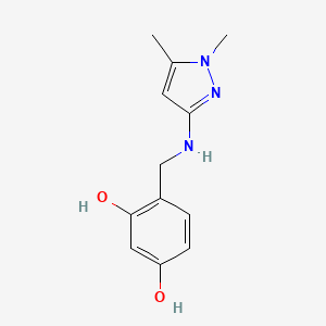 molecular formula C12H15N3O2 B11748244 4-{[(1,5-Dimethyl-1H-pyrazol-3-YL)amino]methyl}benzene-1,3-diol 