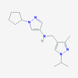 molecular formula C16H25N5 B11748258 1-cyclopentyl-N-{[3-methyl-1-(propan-2-yl)-1H-pyrazol-4-yl]methyl}-1H-pyrazol-4-amine 