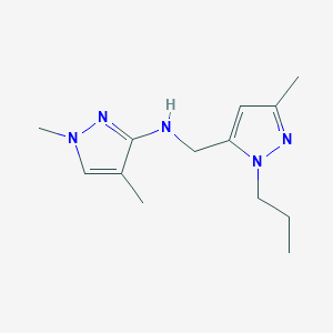 molecular formula C13H21N5 B11748292 1,4-dimethyl-N-[(3-methyl-1-propyl-1H-pyrazol-5-yl)methyl]-1H-pyrazol-3-amine 