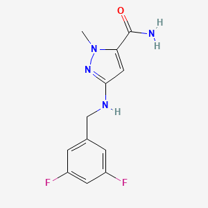 molecular formula C12H12F2N4O B11748335 3-{[(3,5-difluorophenyl)methyl]amino}-1-methyl-1H-pyrazole-5-carboxamide 