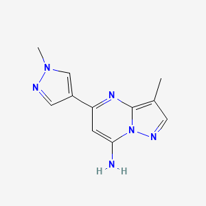 molecular formula C11H12N6 B11748544 3-Methyl-5-(1-methyl-1H-pyrazol-4-yl)pyrazolo[1,5-a]pyrimidin-7-amine 