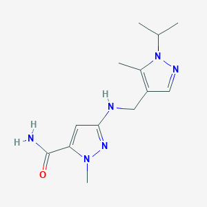 molecular formula C13H20N6O B11748562 1-methyl-3-({[5-methyl-1-(propan-2-yl)-1H-pyrazol-4-yl]methyl}amino)-1H-pyrazole-5-carboxamide 