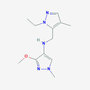 molecular formula C12H19N5O B11748574 N-[(1-ethyl-4-methyl-1H-pyrazol-5-yl)methyl]-3-methoxy-1-methyl-1H-pyrazol-4-amine 