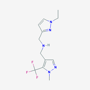 molecular formula C12H16F3N5 B11748631 [(1-ethyl-1H-pyrazol-3-yl)methyl]({[1-methyl-5-(trifluoromethyl)-1H-pyrazol-4-yl]methyl})amine 