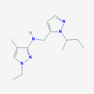 molecular formula C14H23N5 B11748666 N-{[1-(butan-2-yl)-1H-pyrazol-5-yl]methyl}-1-ethyl-4-methyl-1H-pyrazol-3-amine 