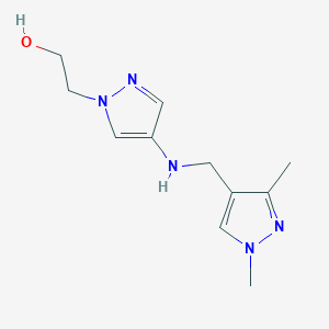 molecular formula C11H17N5O B11748702 2-(4-{[(1,3-dimethyl-1H-pyrazol-4-yl)methyl]amino}-1H-pyrazol-1-yl)ethan-1-ol 